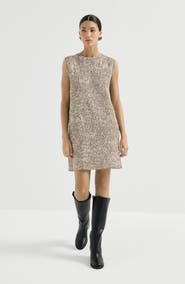 Brunello Cucinelli Dazzling craquelé embroidery dress in mohair and wool