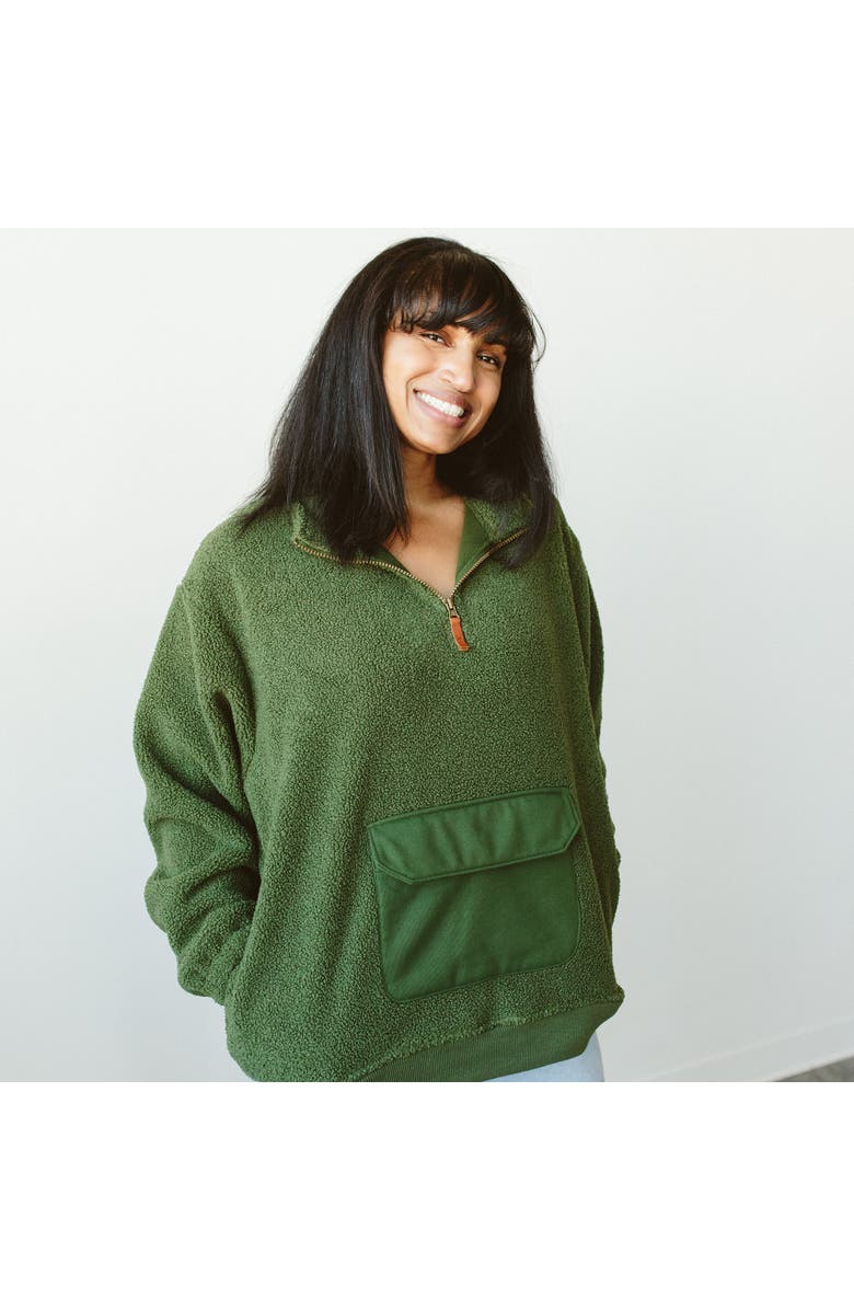 goumikids Goumi Adult Faux Shearling Organic Zip Pullover, Alternate, color, Spruce