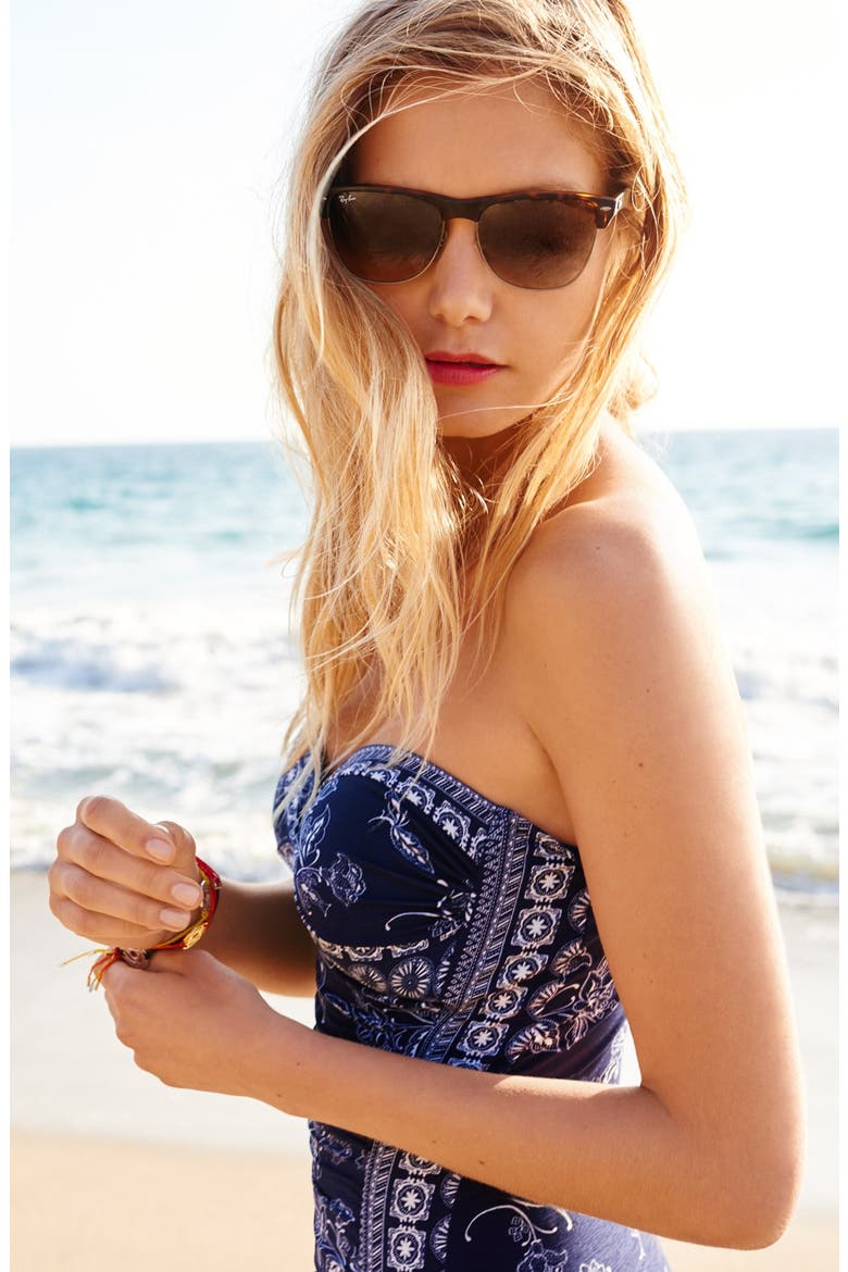 'Satchi' Floral Bandeau Swimsuit, Alternate, color, NAVY CREAM