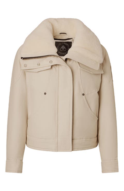 Aurora Down & Feather Fill Trucker Jacket with Genuine Shearling Collar