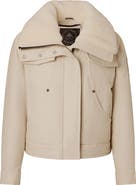 Moose Knuckles Aurora Down & Feather Fill Trucker Jacket with Genuine Shearling Collar