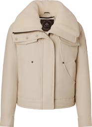 Moose Knuckles Aurora Down & Feather Fill Trucker Jacket with Genuine Shearling Collar