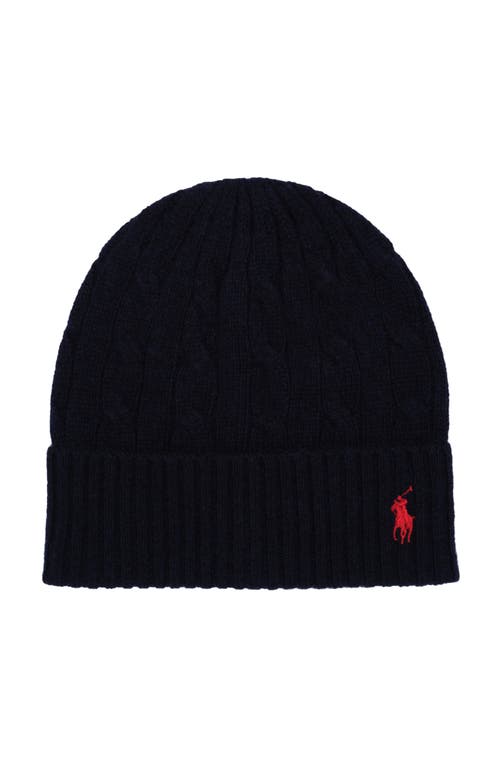 Polo Ralph Lauren Womens Hunter Navy Cable Knitted Wool And Cashmere Beanie In Blue