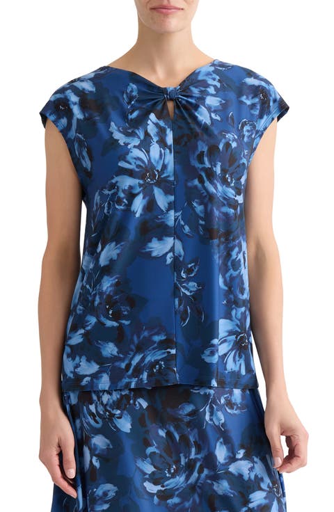 Floral Print Knit Keyhole Bow Top