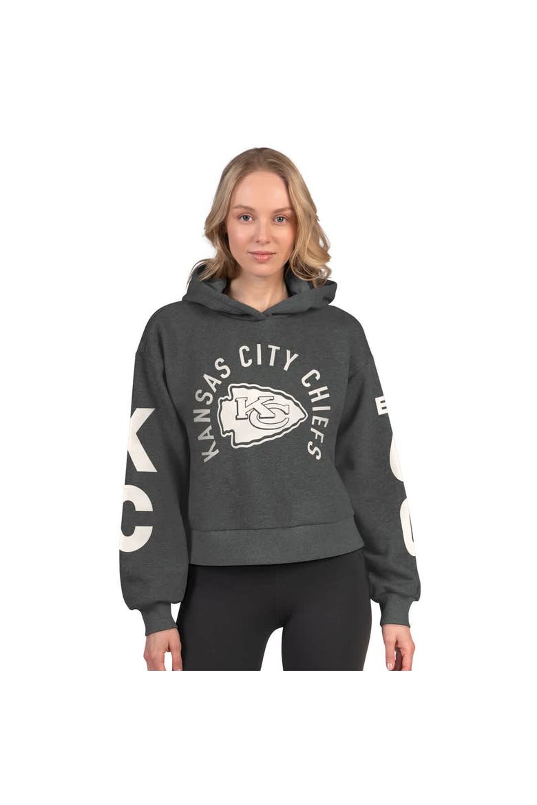 Women's Starter  Heather Charcoal Kansas City Chiefs Star Player Cropped Fleece Pullover Hoodie, Main, color, Heather Charcoal