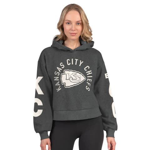 Women's Starter  Heather Charcoal Kansas City Chiefs Star Player Cropped Fleece Pullover Hoodie