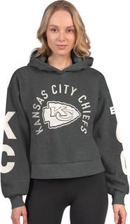 STARTER Women's Starter Heather Charcoal Kansas City Chiefs Star Player Cropped Fleece Pullover Hoodie