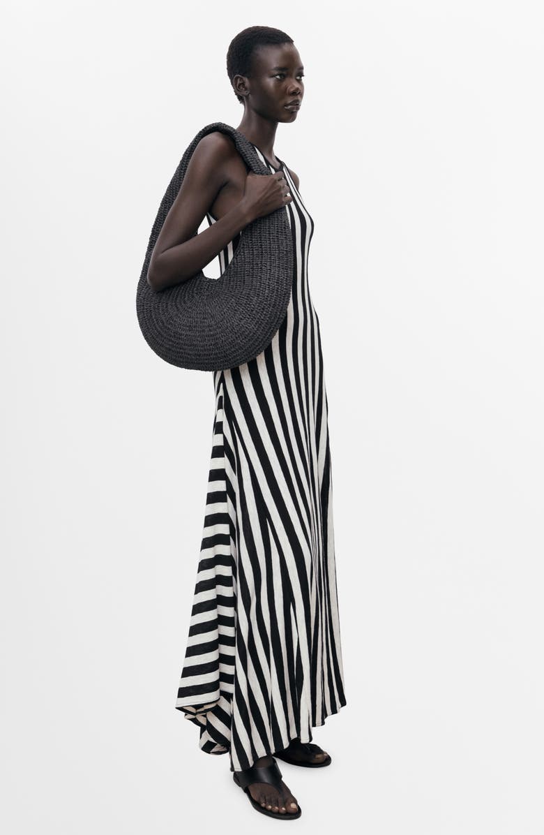 MANGO Asymmetric Sleeveless Knit Maxi Dress, Alternate, color, Black/White