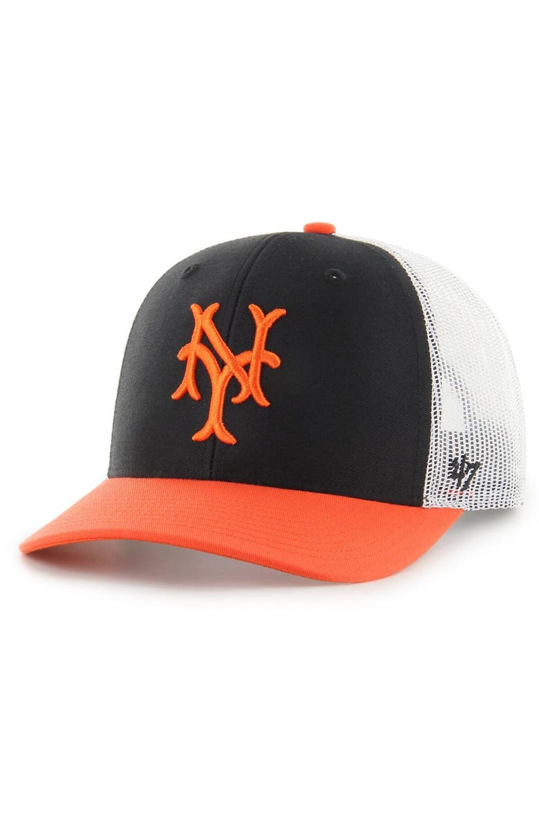 '47 Men's '47  Black/Orange NY Giants Sidenote Trucker Snapback Hat, Alternate, color, 