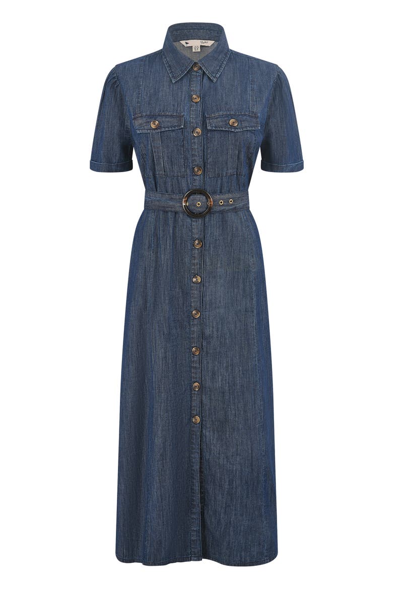 Chambray Denim Utility Midi Shirt Dress, Alternate, color, Blue