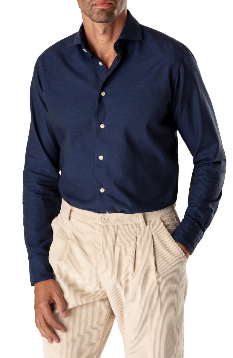 Eton Soft Casual Line Slim Fit Solid Cotton & Silk Shirt, Main, color, 