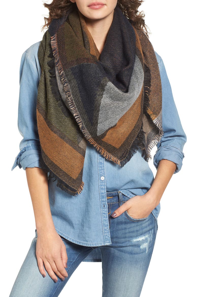 Geo Pattern Woven Square Scarf, Alternate, color, NAVY MULTI