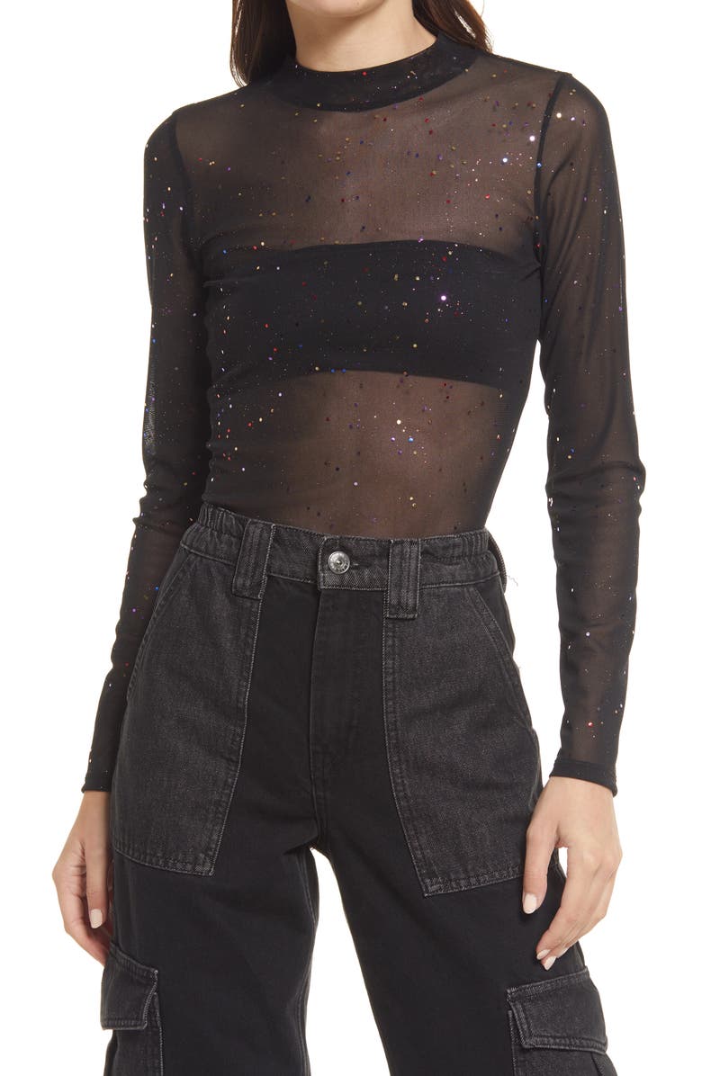 Lulus Strike an Attitude Long Sleeve Mesh Bodysuit, Main, color, 
