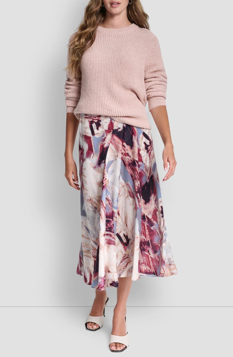 DKNY Abstract Print Satin Skirt, Alternate, color, Urban Sandstorm