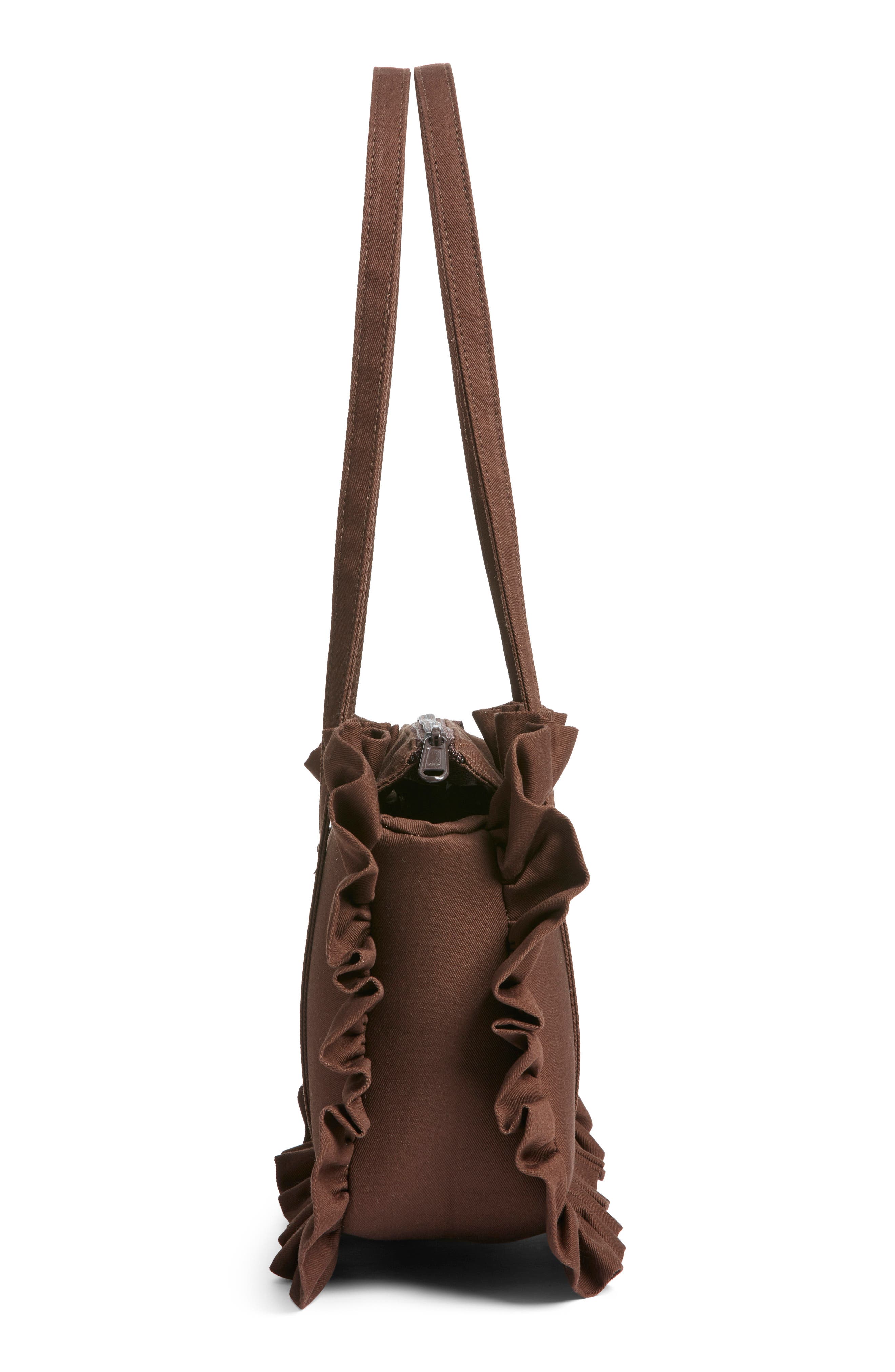 Baggy London Ruffle Twill Bowler Bag, Alternate, color, Brown