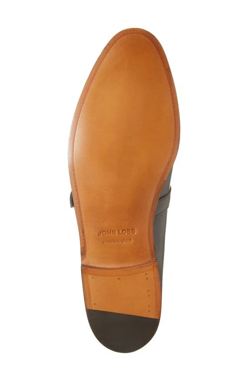 John Lobb Black Leather Loafers With Palladium Buckle In Midnight