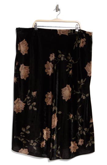 Vince Floral Velvet Skirt In Black