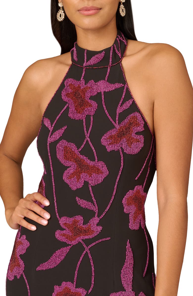 Aidan Mattox by Adrianna Papell Beaded Halter Midi Dress, Alternate, color, 