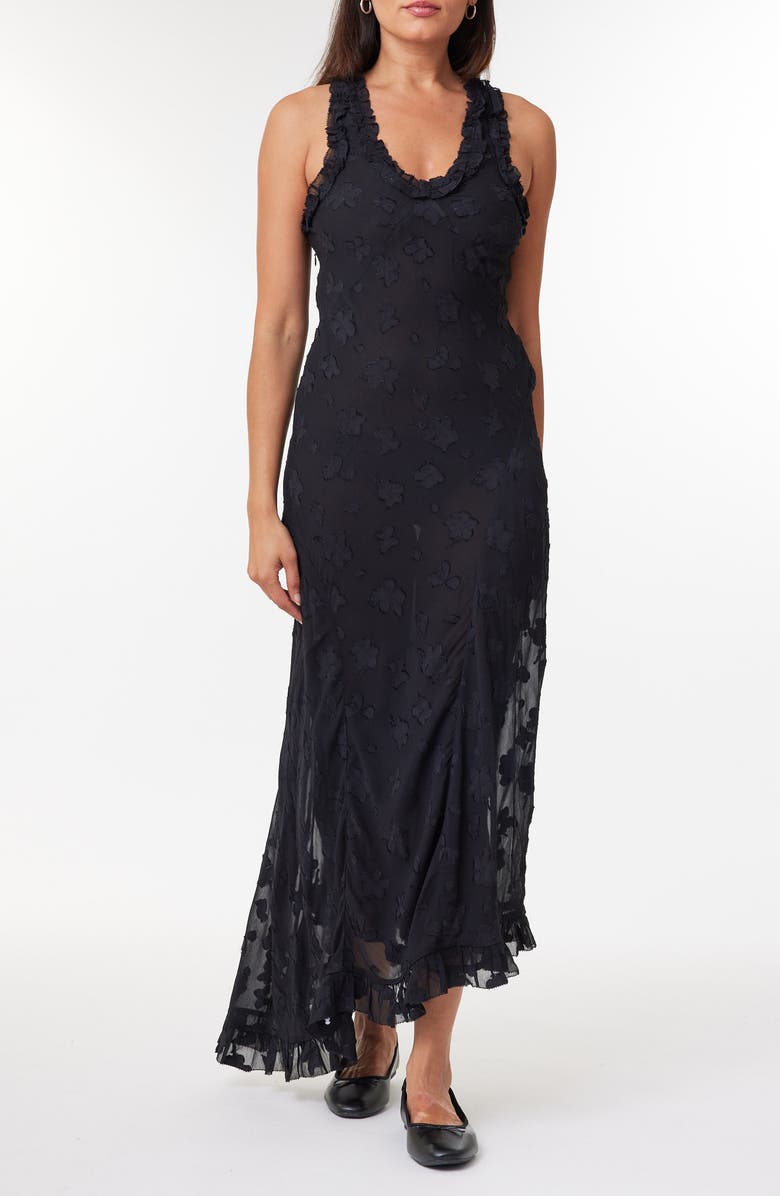 Scotch & Soda Floral Appliqué Ruffle Detail Maxi Dress, Main, color, 