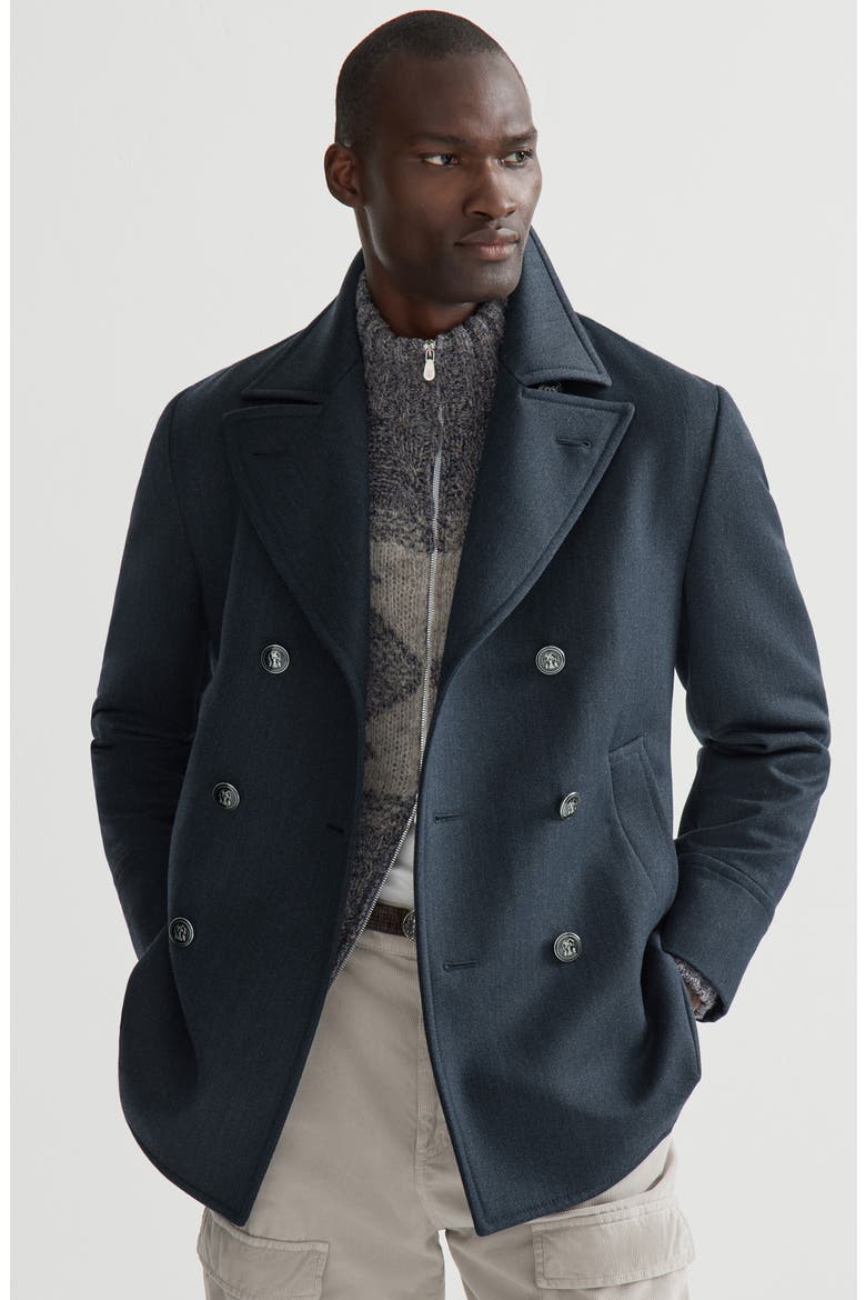 Wool and cashmere cavalry pea coat with metal buttons, Alternate, color, Blue