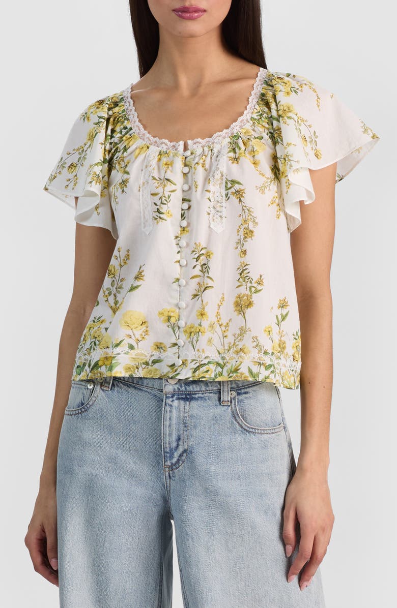 Alice + Olivia Odette Flutter Sleeve Top, Main, color, Fresh Air Butter