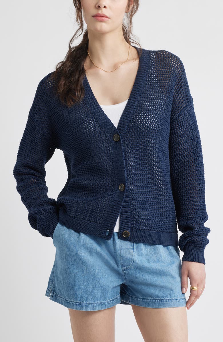 Caslon<sup>®</sup> Open Stitch Cotton Cardigan, Main, color, Navy Blazer