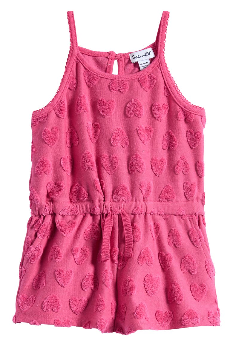 Loopy Heart Terry Romper, Main, color, HIBISCUS