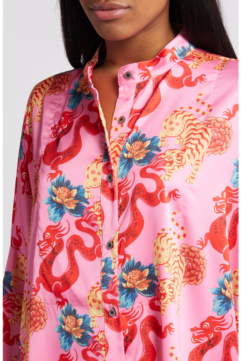 Dragon Satin Long Sleeve Top & Pants Set, Alternate, color, PINK DRAGON