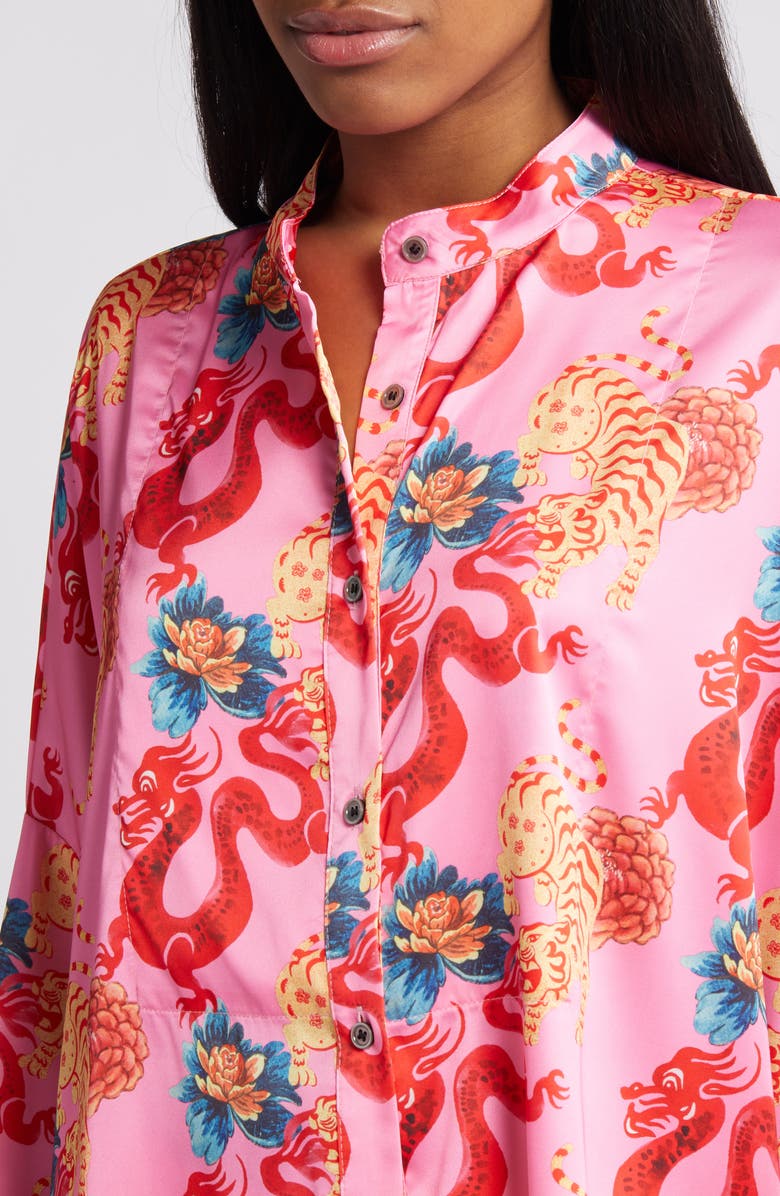 Dressed in Lala Dragon Satin Long Sleeve Top & Pants Set, Alternate, color, Pink Dragon