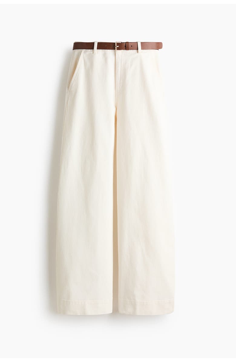 H&M Wide belted twill pants, Alternate, color, White