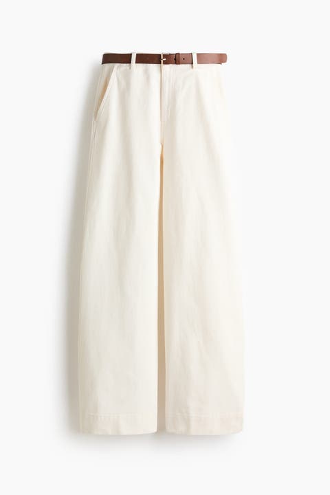 Wide Belted Twill Trousers