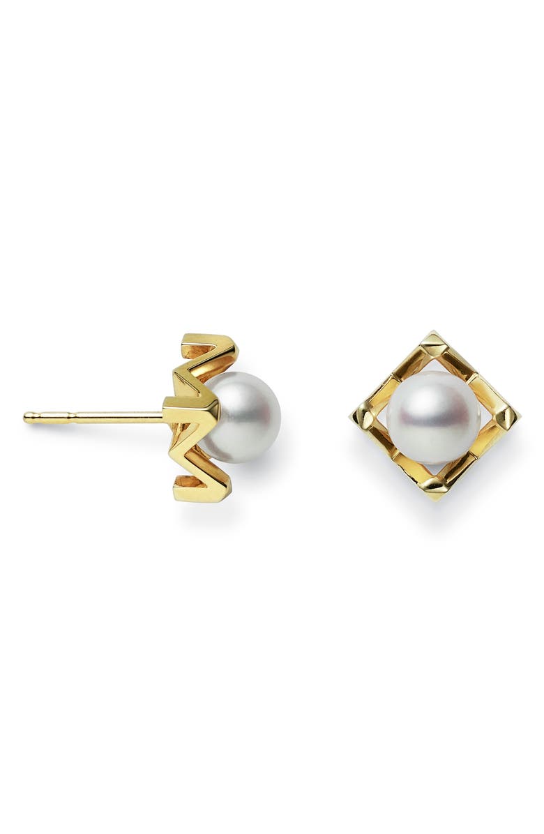 Mikimoto M Cultured Pearl Stud Earrings, Main, color, Yellow Gold