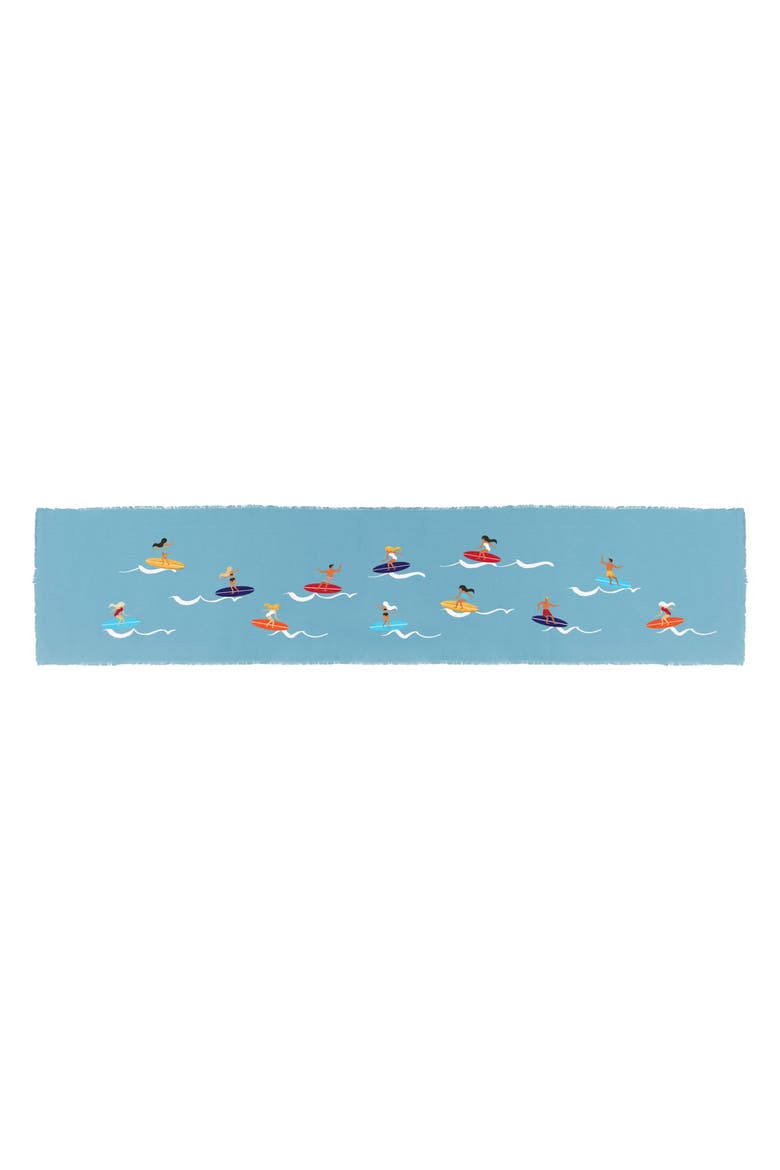 Hang Loose Surfer Embroidered Table Runner, Main, color, Blue