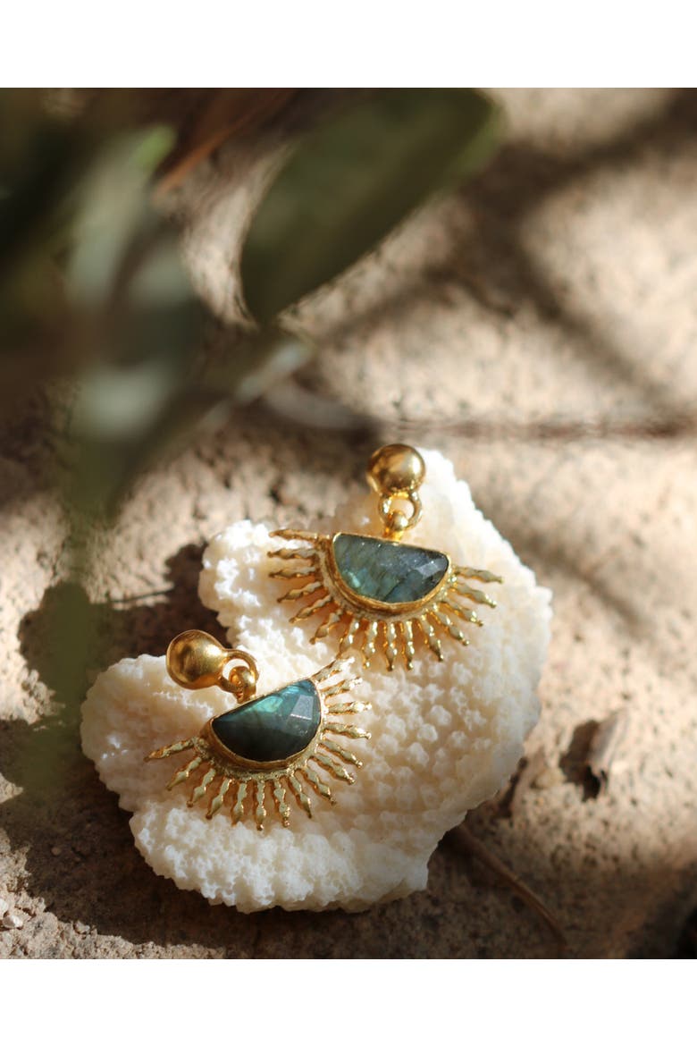 Sunrise Labradorite Drop Stud Earrings, Alternate, color, Brass
