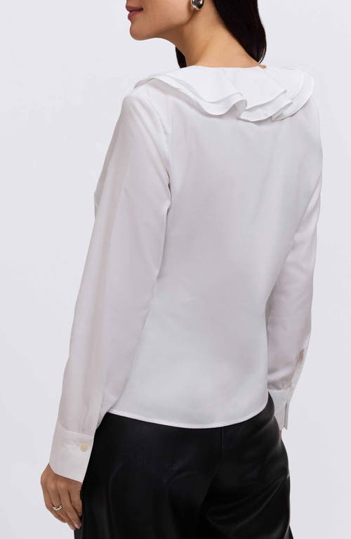 Foxcroft Shantel Ruffle Long Sleeve Top In White