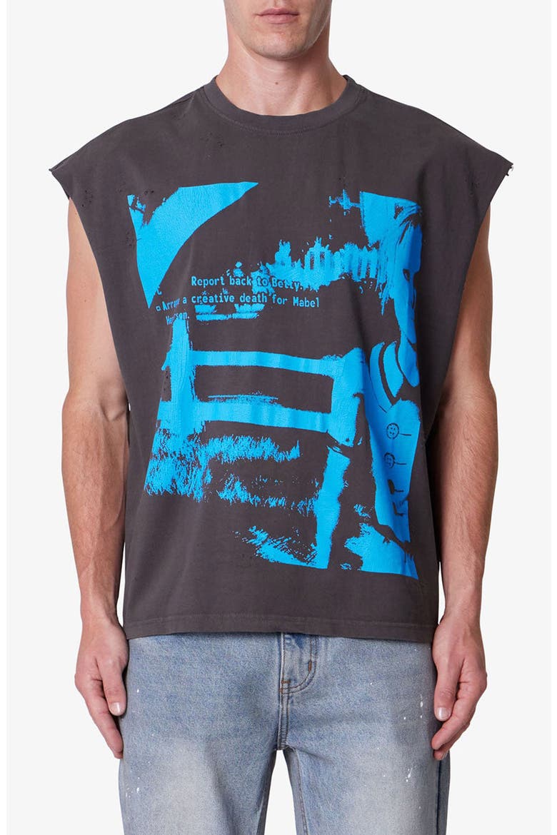 Sleeveless Distressed Graphic Cutoff T-Shirt, Main, color, WASHED BLACK