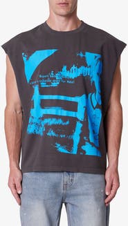 mnml Sleeveless Distressed Graphic Cutoff T-Shirt