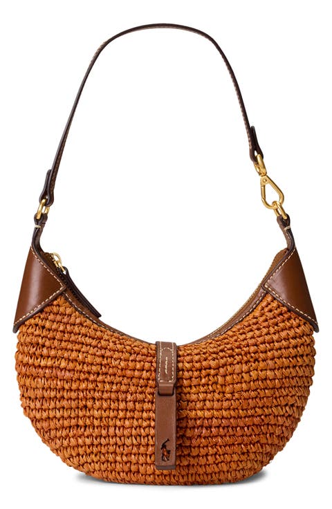 Small Polo ID Raffia Shoulder Bag