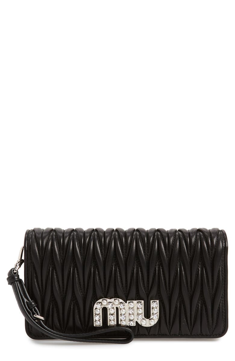 Miu Miu Matelassé Leather Wallet on a Chain, Main, color,