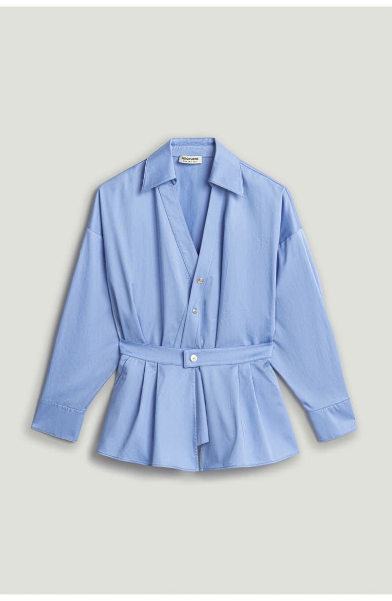 Nocturne Belted V-Neck Poplin Shirt, Alternate, color, Blue