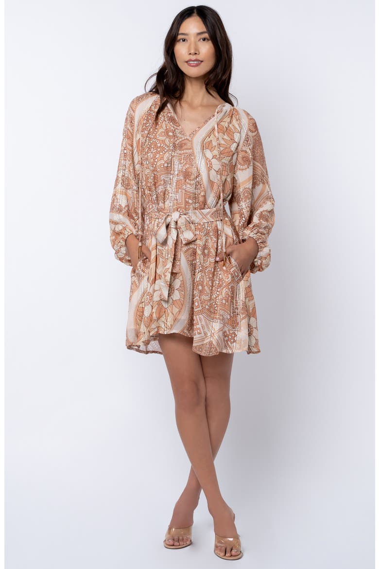 Sonia Metallic Long Sleeve Minidress, Alternate, color, TAUPE MULTI