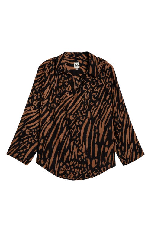 Ak Anne Klein Plus Size Printed Roll-tab Blouse In Multi
