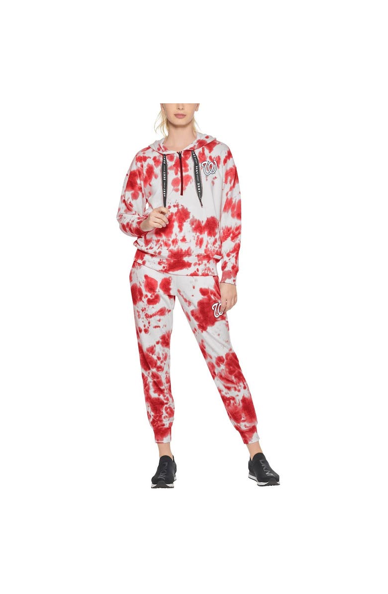 DKNY SPORT Women's DKNY Sport White/Red Washington Nationals Dakota Tie-Dye Half-Zip Hoodie, Alternate, color, White