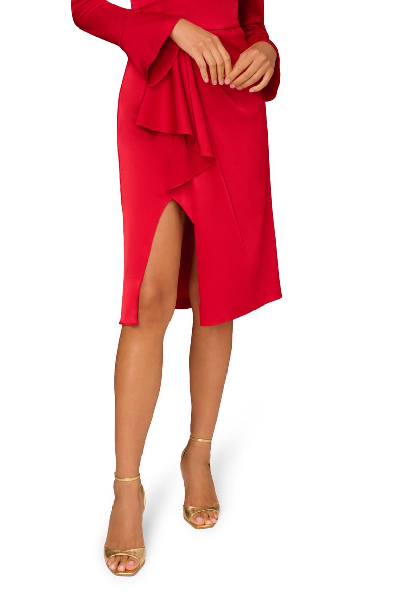 Aidan Mattox by Adrianna Papell Long Sleeve Faux Wrap Crepe Back Satin Midi Dress, Alternate, color, 