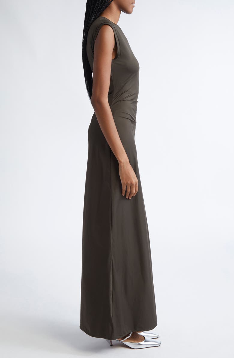 Stella McCartney Ruched Sleeveless Fluid Jersey Dress, Alternate, color, Dark Khaki