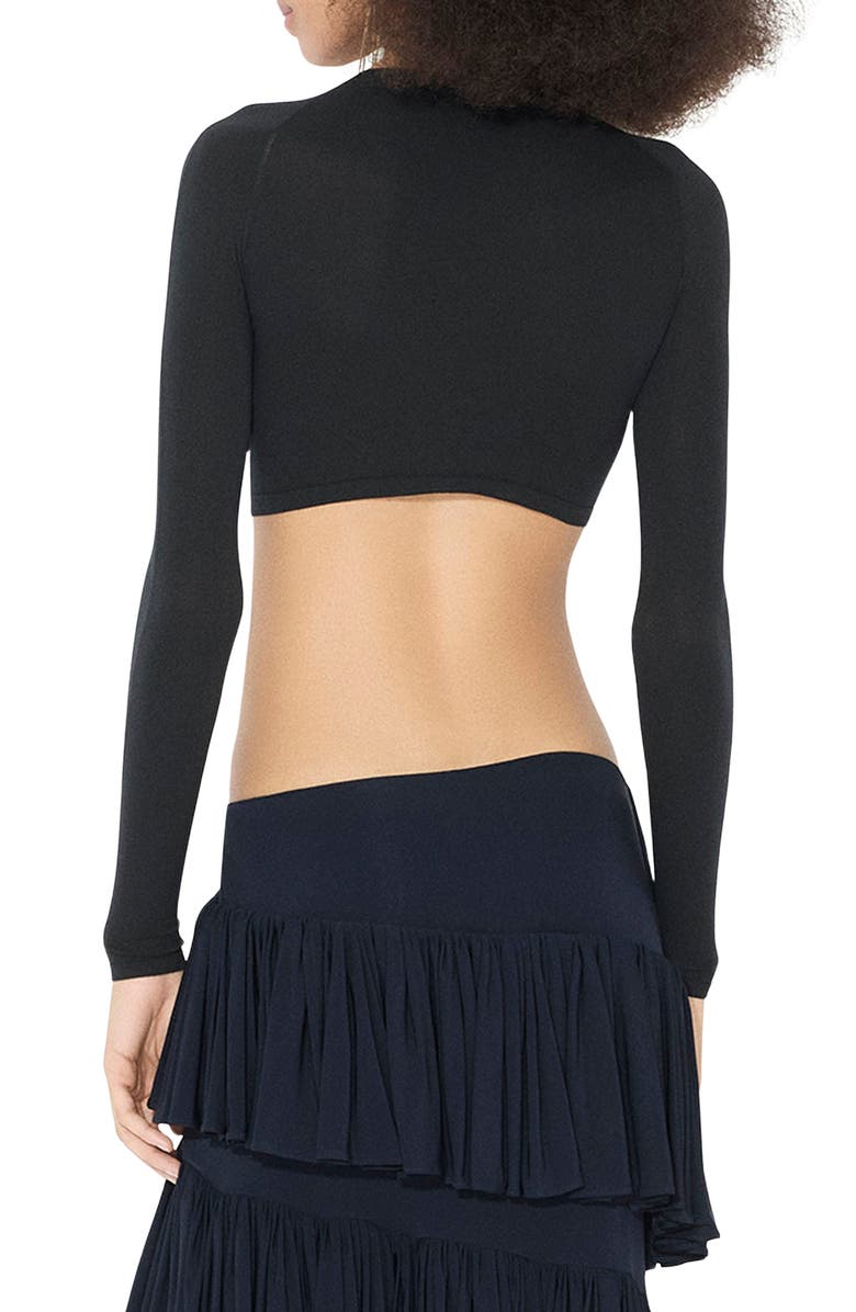 Alaïa Long Sleeve Crop Top, Alternate, color, Noir Alaia