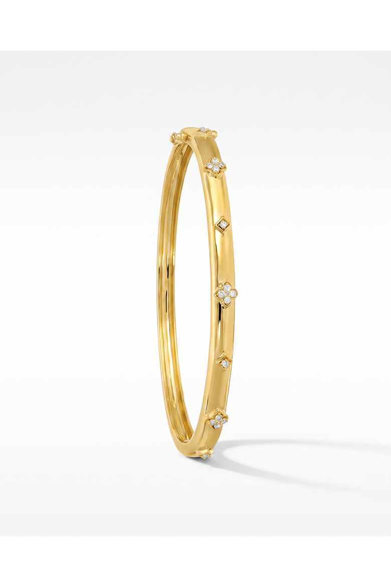 Diamond Scattered Clover Accent Bangle Bracelet 14K, Main, color, 14K Gold