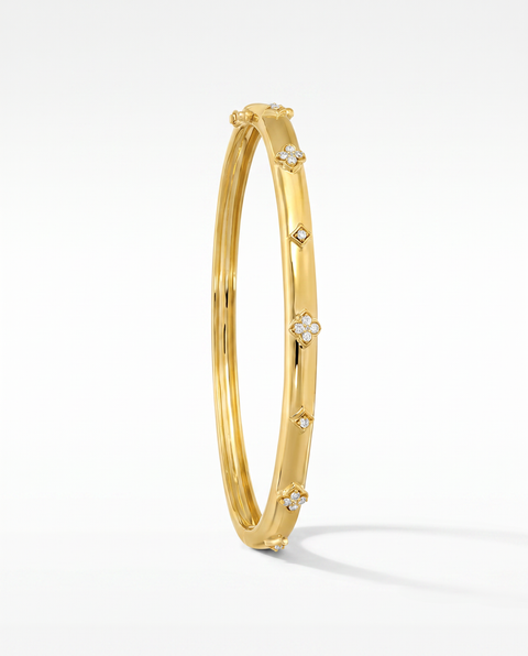 Diamond Scattered Clover Accent Bangle Bracelet 14K