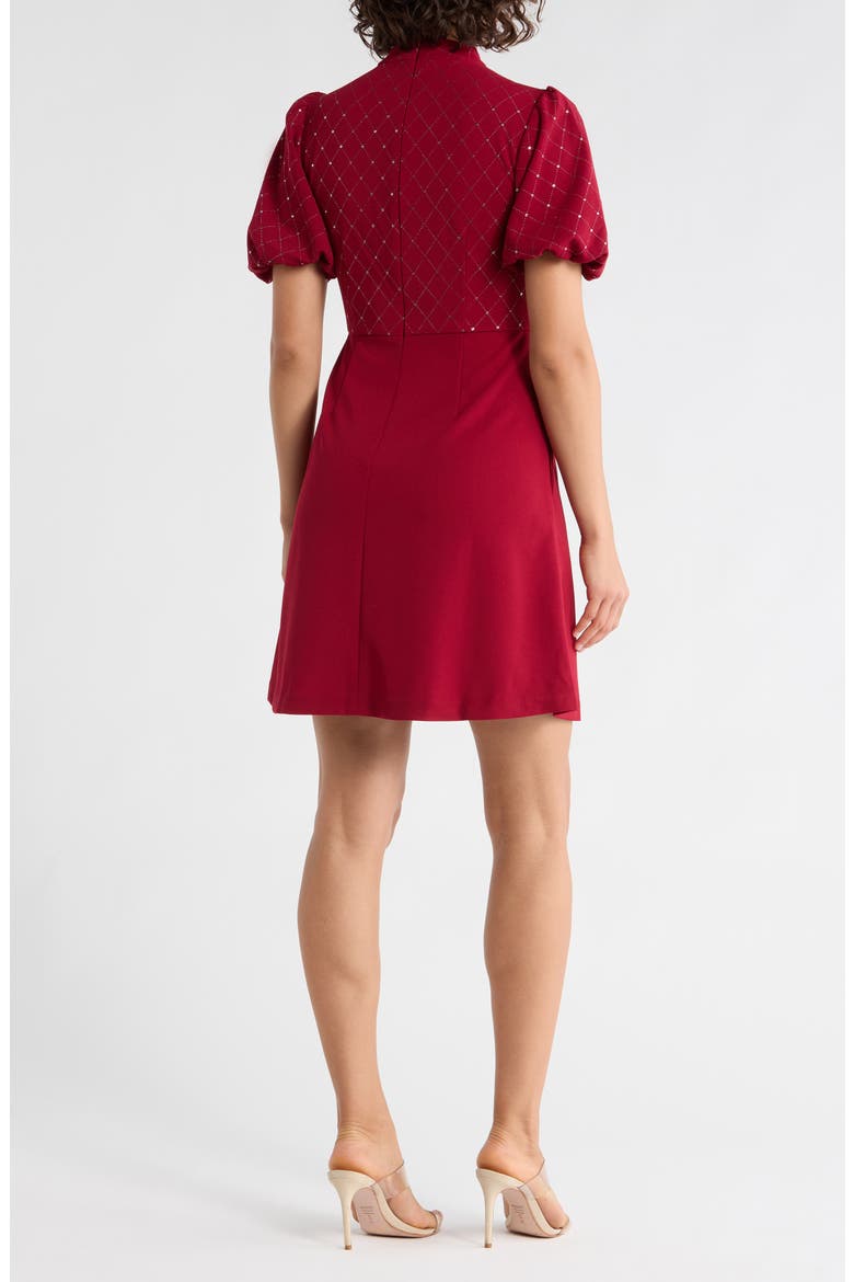 Embellished Puff Sleeve Dress, Alternate, color, WINE