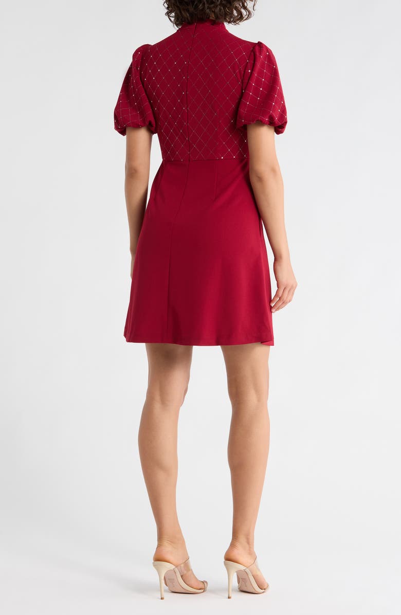 Eliza J Embellished Puff Sleeve Dress, Alternate, color, Wine
